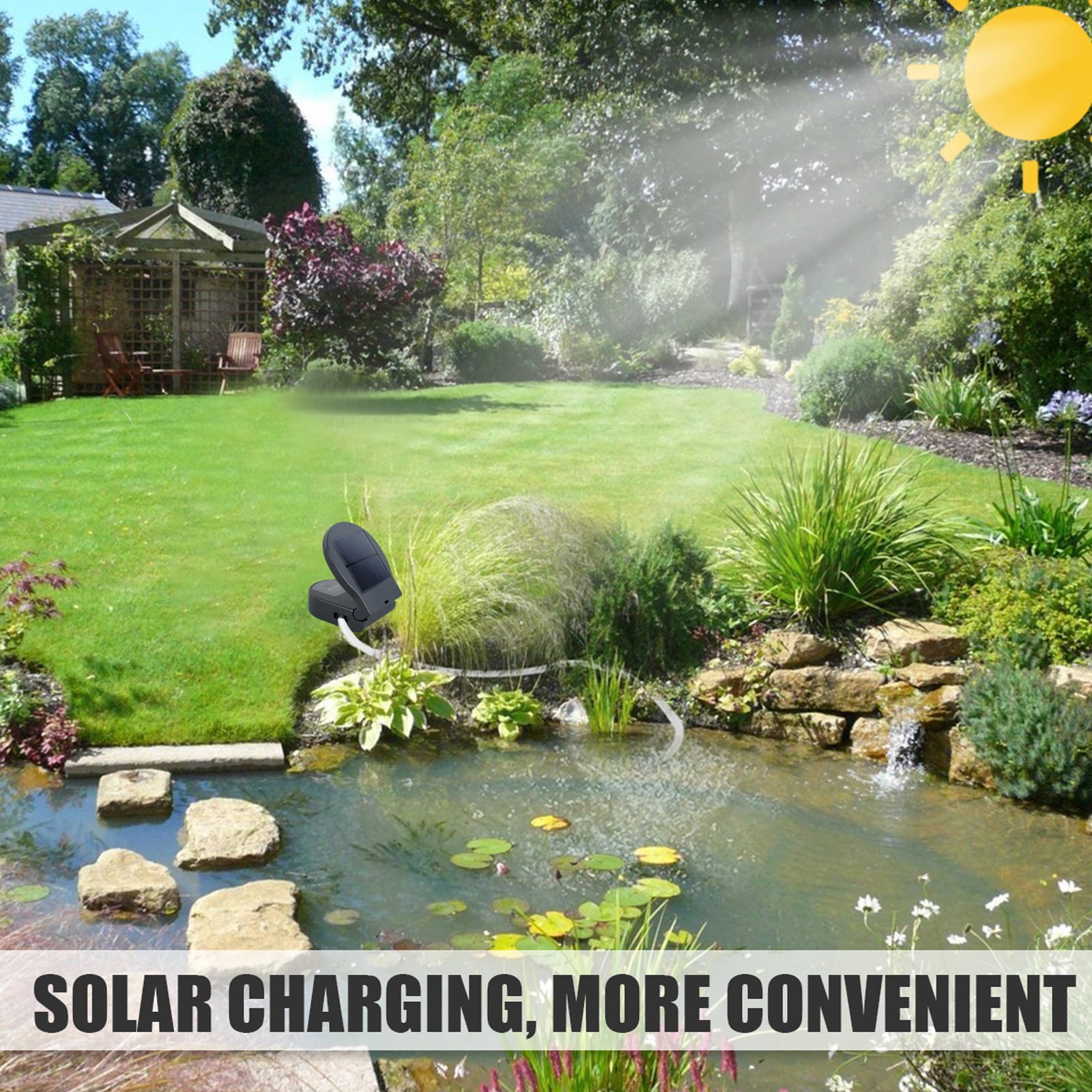 Evjurcn Solar Pond Aerator with Hose 5V/1W Solar Oxygen Pump 3 Adjustable Mode Aquarium Air Pump Durable Fish Bubbler Pump Oxygenator Aerator Oxygen Pump Aerator for Outdoor Aquarium Pool
