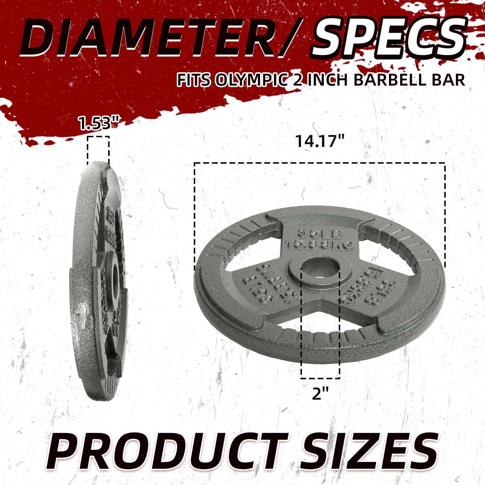 Signature Fitness Cast Iron Weight Plates for Strength Training, Fits 2-Inch Barbell, Multiple Size Options