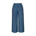 thumbnail image 4 of Women's Classic Loose Fit Wide Leg Culottes Trendy Elastic Waist Side Pocket Casual Summer Cropped Trousers Light Blue M, 4 of 9