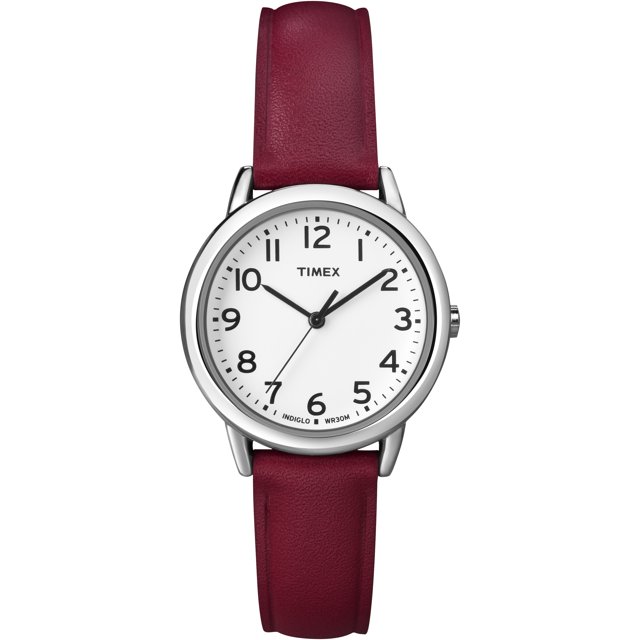 Timex - Reloj de vestir con esfera blanca y cuero rojo para mujer TIMEX T2N952