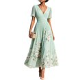 thumbnail image 3 of KLHDSF Dresses For Women Deep V-Neck Short Sleeve Fit And Flare Causal Floral Summer Dress Light Green XL, 3 of 5