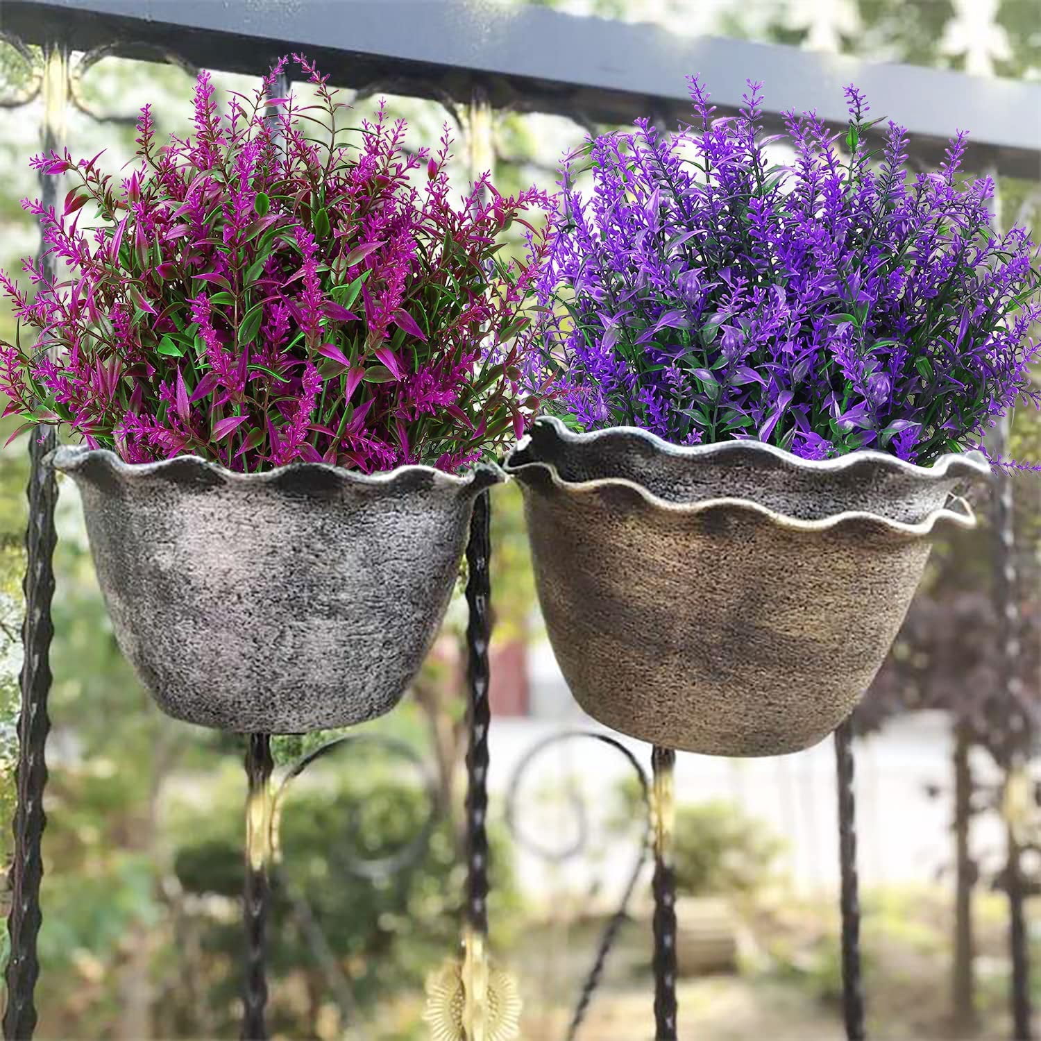 8 Bundles Artificial Lavender Flowers, Faux Outdoor Lavender Flowers UV Resistant Fake Lavender Plants for Garden Porch Window Box Filler Indoor Home Decoration  (Fuchsia)