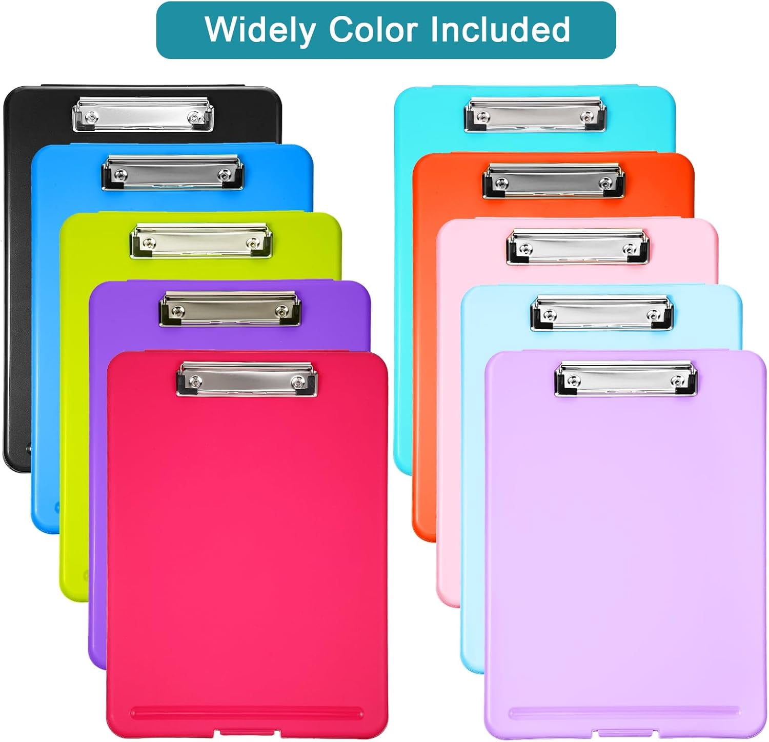 10 Pieces Clipboard with Storage Plastic Storage Clipboard Nursing Clip Board Foldable Clip Board with Low Profile Clip for Home Office School, Size 9.5 x 13.5 Inch(Bright Color)