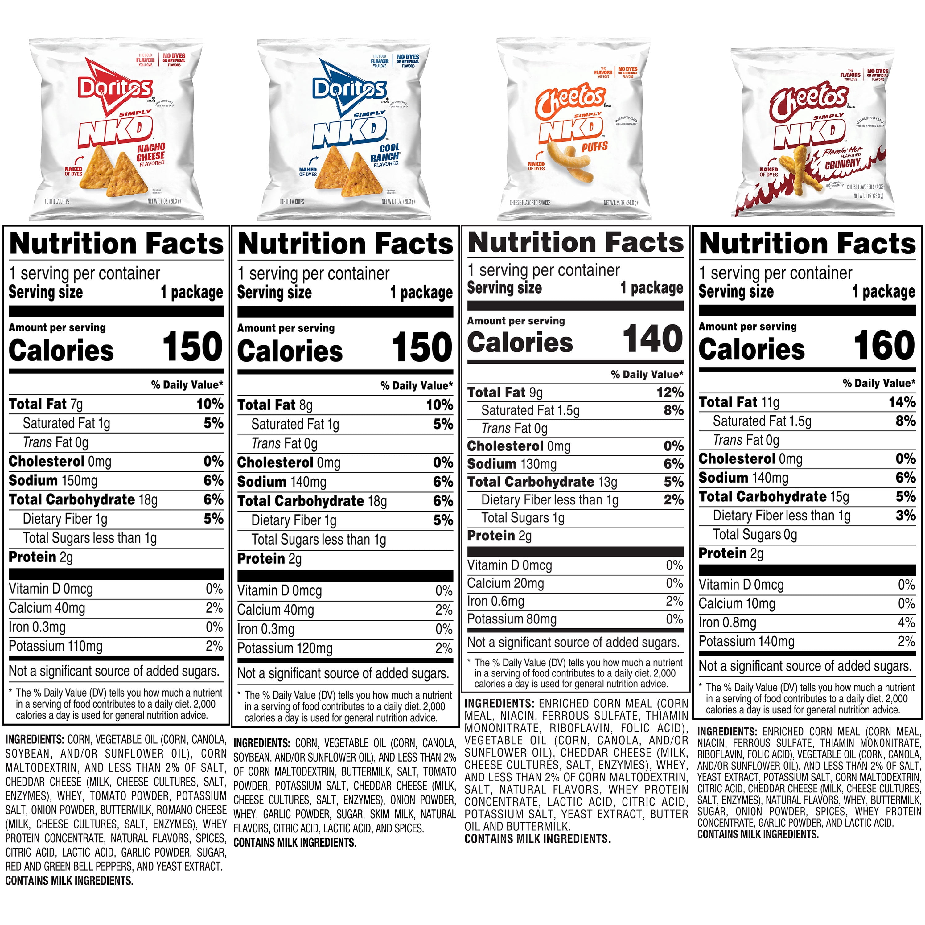 Simply NKD No Dyes, No Artificial Flavors Doritos & Cheetos 4 Flavor Variety Pack Chips, 21 Pack