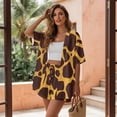 thumbnail image 3 of Xoenoiee Brown Giraffe Print Women's Plus Size 2 Piece Outfits Summer Beach Vacation Sets Half Sleeve Kimono Cardigan and High Waist Shorts, M, 3 of 7