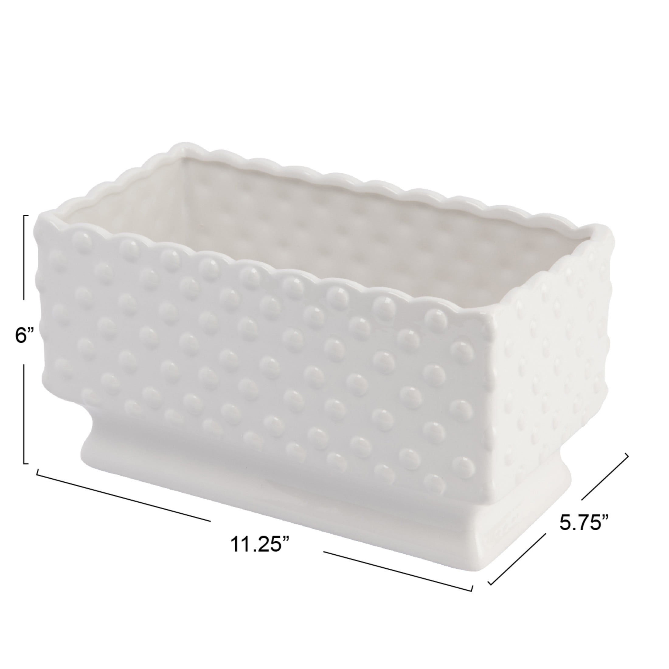 Creative Co-Op Ceramic Hobnail Planter with Scalloped Edge and Polka Dots, White