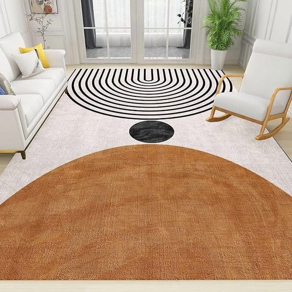 Medieval Abstract Aesthetic Geometric Lines Print Rug, Non Slip Stain Resistant Area Rugs, Soft Machine Washable Carpet for Indoor Bedroom Living Room Office Decor Rug 5 x 7ft