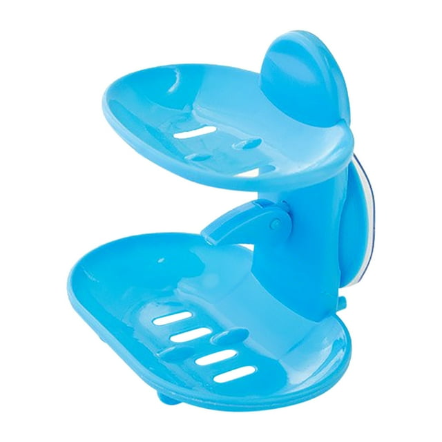 Plastic Suction Shower Soap Holder Dish Soap Container Box Blue Bathroom