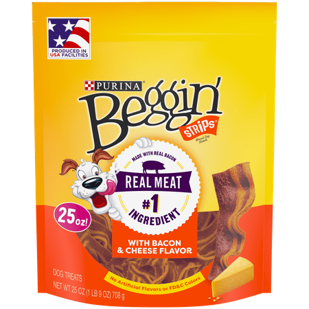 - Purina Beggin' Strips Dog Training Treats; Bacon & Cheese Flavors - 25 oz. Pouch