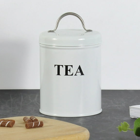 FUEENIRVA White Metal Tea Canister for Loose Leaf Tea Storage with Vacuum Seal Lid