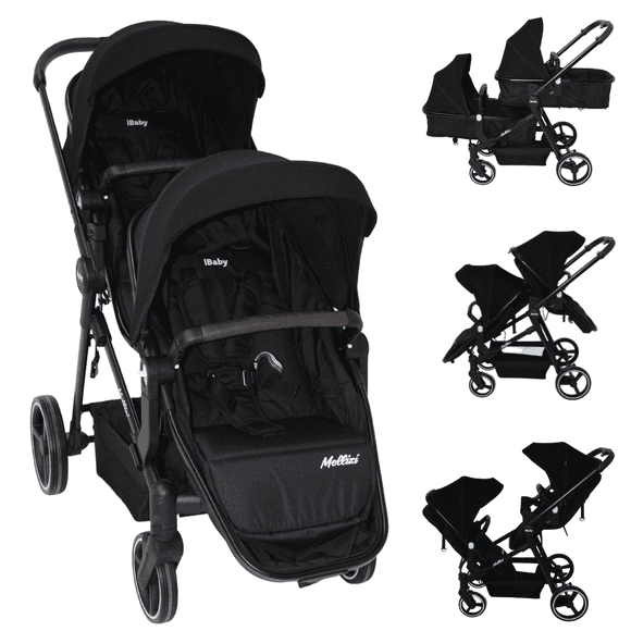 Carriola Gemelar Premium Ibaby Mellizi Posiciones Multiples negro