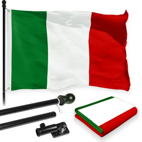 G128 Combo Pack: 6 Feet Tangle Free Spinning Flagpole (Black) Italy Italian Flag 3x5 ft Printed 150D Brass Grommets (Flag Included) Aluminum Flag Pole