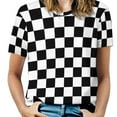thumbnail image 2 of Womens T-Shirt Classic Check Print O Neck T-Shirts Short Sleeve Black And White Funny Pattern Tops Clothing Big Size 6X, 2 of 7