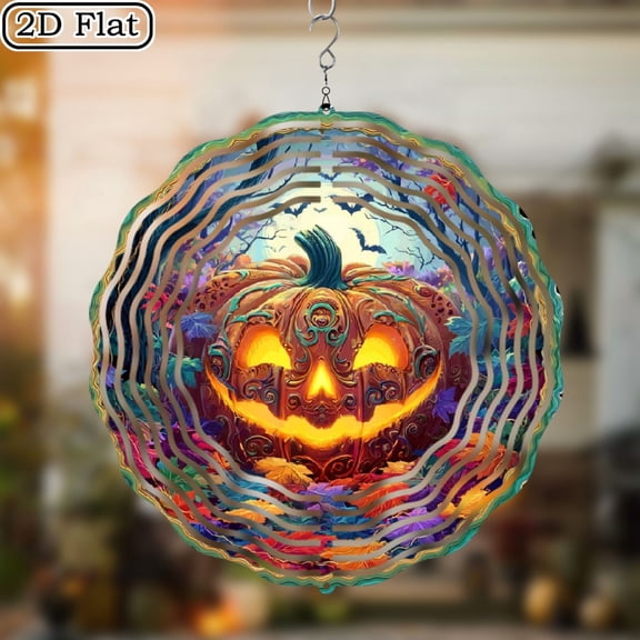 1pc Halloween Pumpkin Wind Spinner Spinning-Lantern Decoration with Autumn Leaves Floral Patterns, Durable Iron Hanging Ornament for IndoorOutdoor Perfect for Halloween, Thanksgiving, Ch