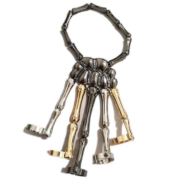 Halloween Hand Bracelet Punk Gothic Finger Bracelet Skeleton Bracelet with Rings
