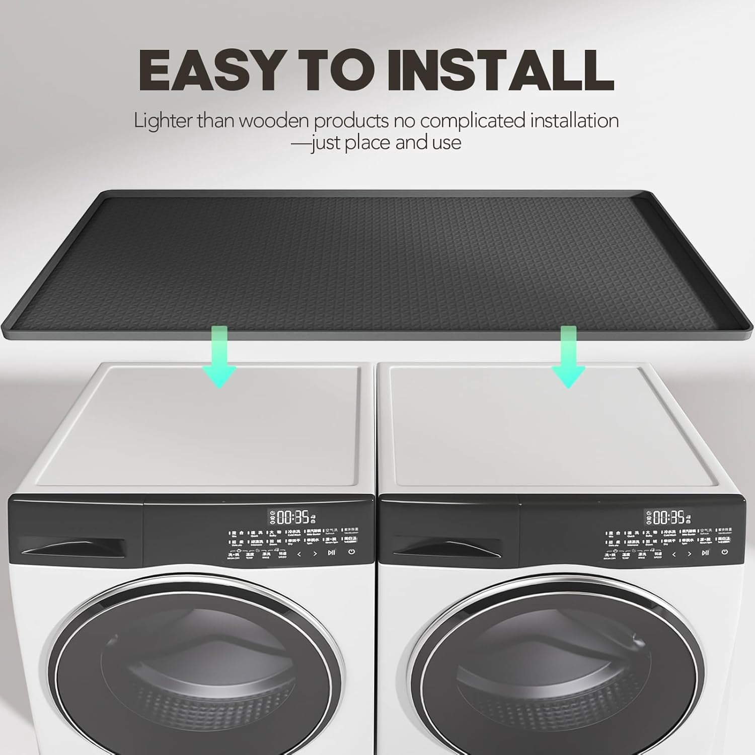Washer Dryer Countertop, 54" x 27.5" Large Washer and Dryer Covers for The Top, Non-Slip Waterproof Silicone Dryer Top Protector Mat, Washer Dryer Topper for Laundry Room Kitchen Home（Black）