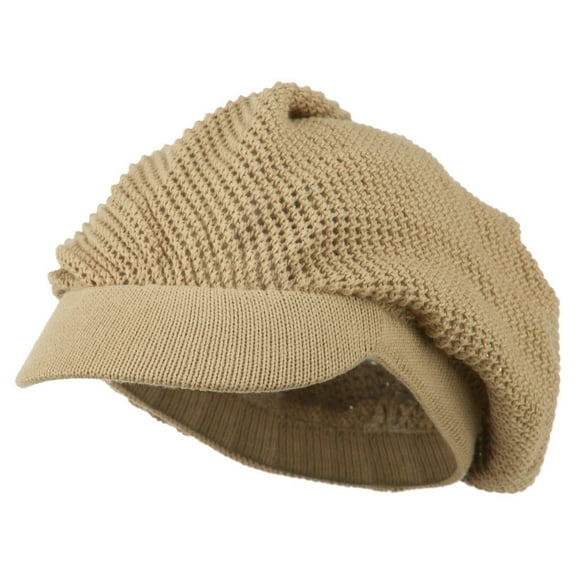 Big Size Mesh Deep Crown Visored Beanie - Camel XL-3XL