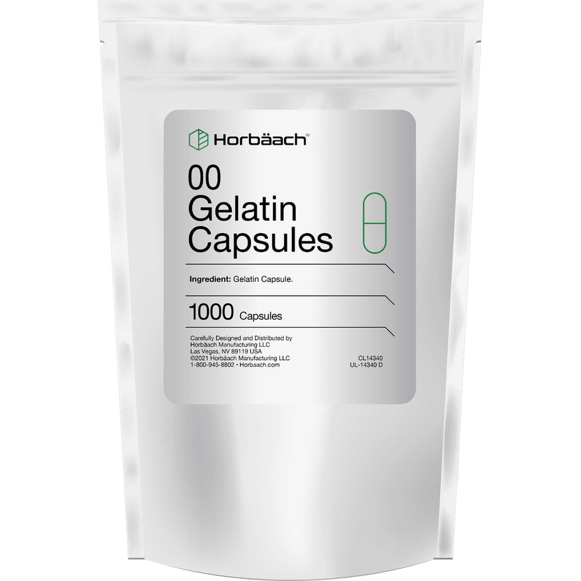 Clear Empty Capsules Size 00 | 1000 Gelatin Capsules | Resealable Bag | by Horbaach