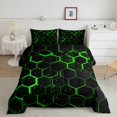 thumbnail image 2 of Black Green Honeycomb Comforter Set Neon Hexagon Bedding Comforter Sets Geometric Beehive Quilt King Size,Abstract Line Art Duvet Insert Modern Geometry Room Decor, 2 of 6