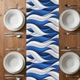 thumbnail image 4 of Table Runner 60 Inches Long for Kitchen Dining, Blue White Moire Dresser Scarf Farmhouse, Dining Table Decorations for Wedding/Parties, Modern Abstract Art 13 x 60 In, 4 of 8