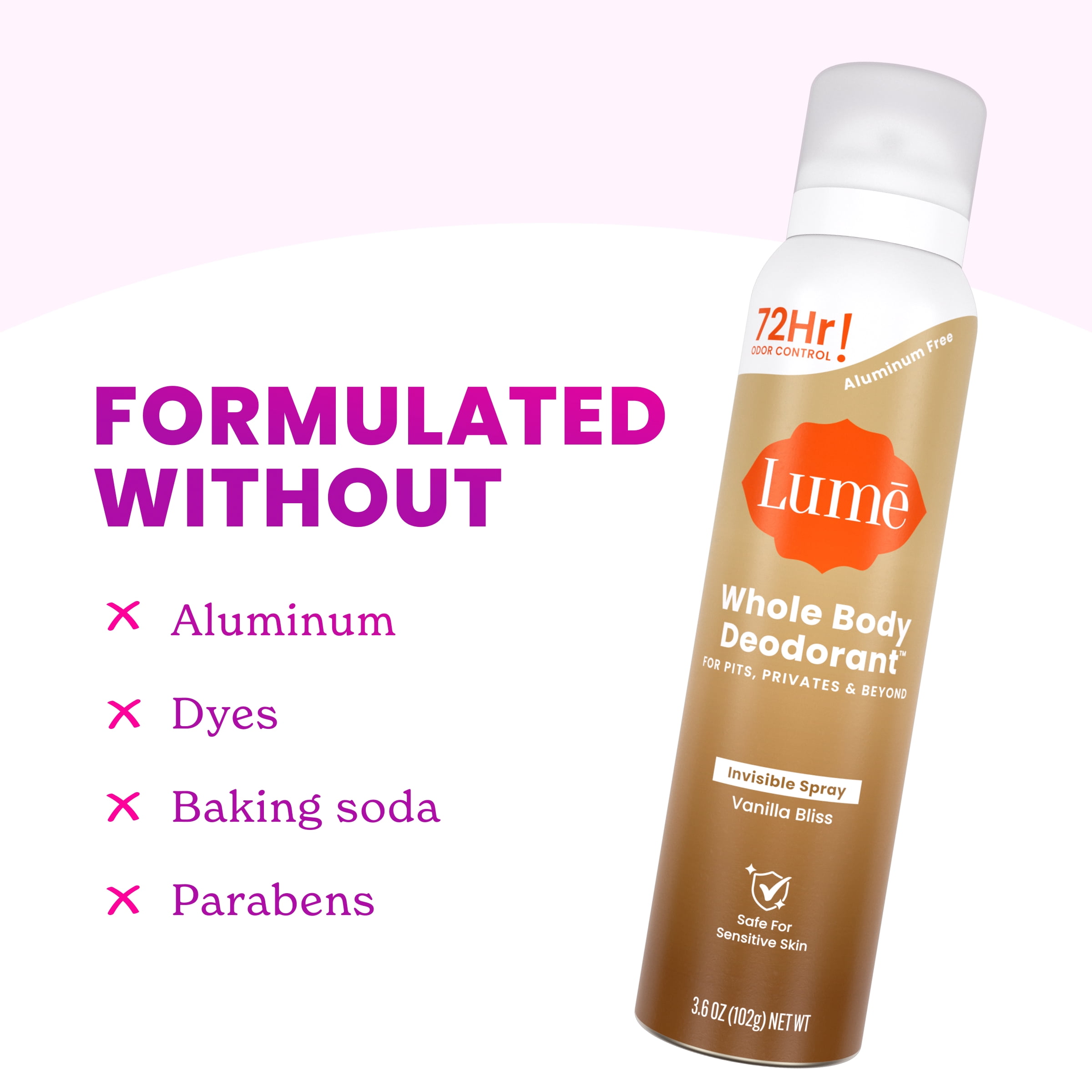 Lume Whole Body Women’s Deodorant - Invisible Spray - Aluminum Free - Vanilla Bliss - 3.6 oz
