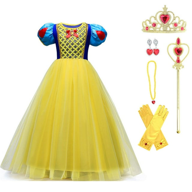 HAWEE Robe de Princesse pour Filles Snow White Jaune Robes de Cérémonie Fantaisie Cosplay Costume