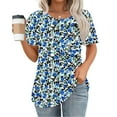 thumbnail image 3 of Women's Summer T-Shirts New Fashion Floral Prints Top Loose Round Neck Chest Pleated Shirts Womens Casual Short Sleeve Blouses Pullover Tops, 3 of 6