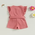 thumbnail image 4 of Toddler Baby Girl Clothes Rompers Ribbed Ruffle Sleeveless Button Belted Romper Short Jumpsuit Summer Outfit Brick Red 12-18 Months, 4 of 7
