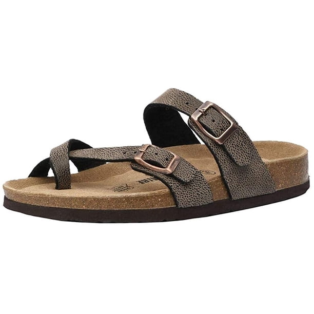 Sandalias para mujer, sandalias deslizantes ajustables con plantilla de corcho y hebilla doble para chanclas informales de verano, sandalias de playa con punta abierta y anillo Xemadio LRWJ643-4