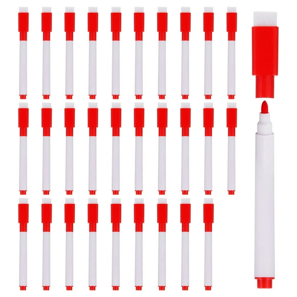 Dry Erase Marker Pens, 60 Pack Red Ink Fine Point Low Odor Whiteboard with Eraser Cap, White Pen Rod