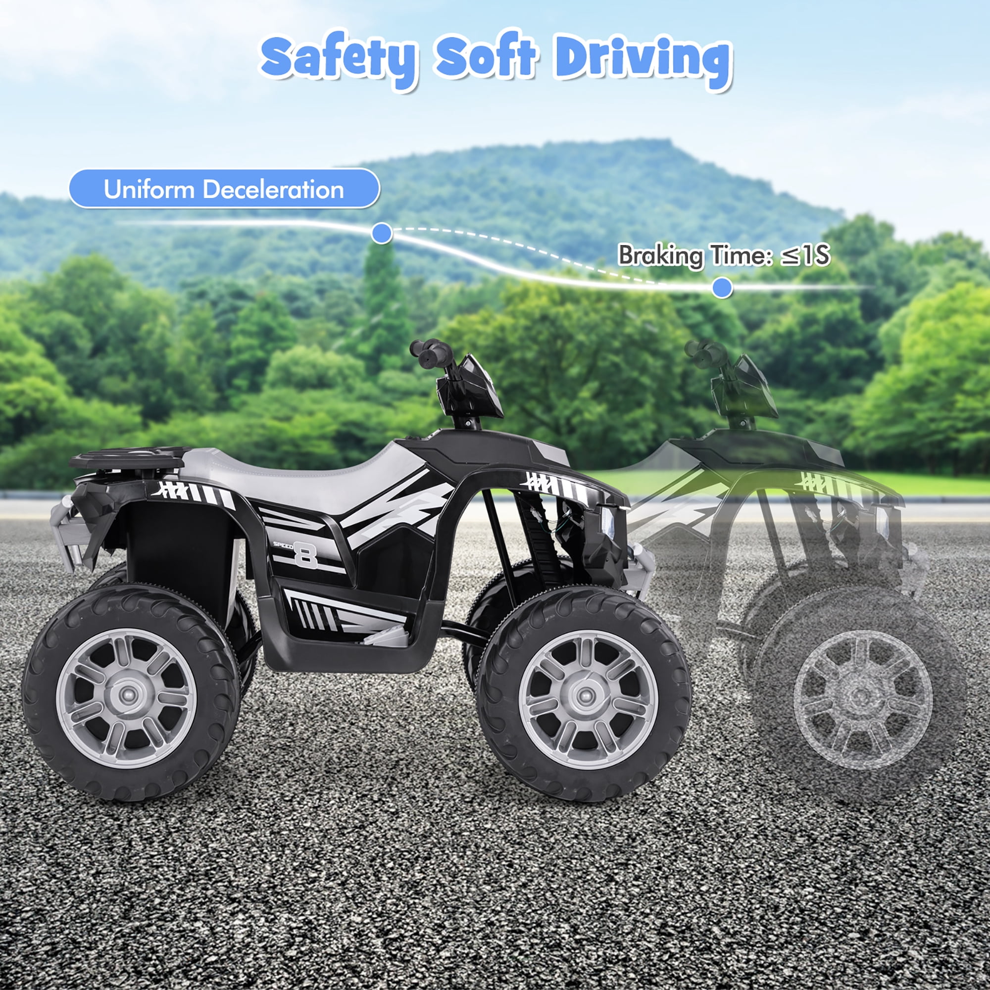 Gymax Kids Ride-On ATV 24V Battery Powered Electric Vehicle w/ Wireless Connection Music Radio Black