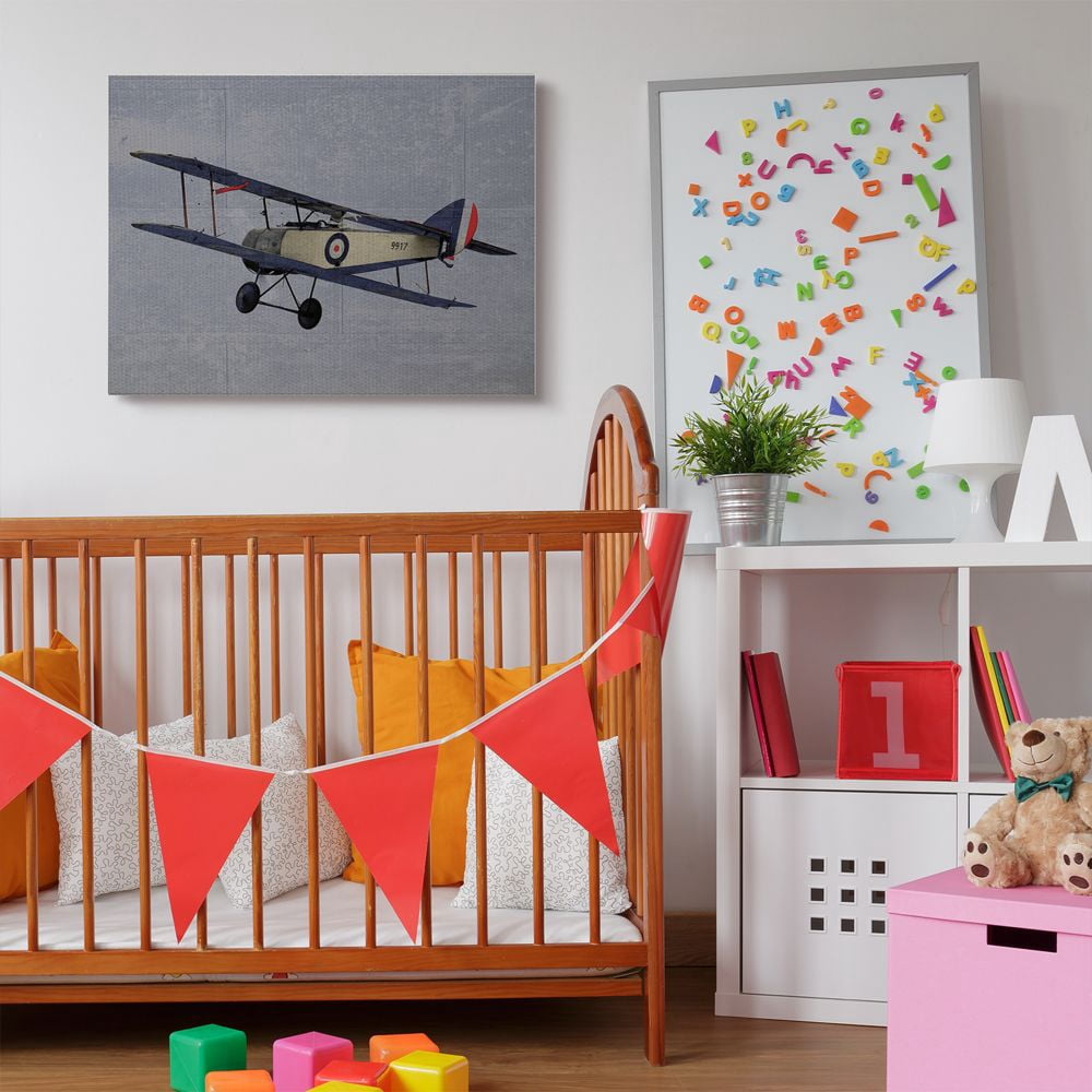 The Kids Room by Stupell Kids Military Plane Blue Design Canvas Wall Art by Daphne Polselli