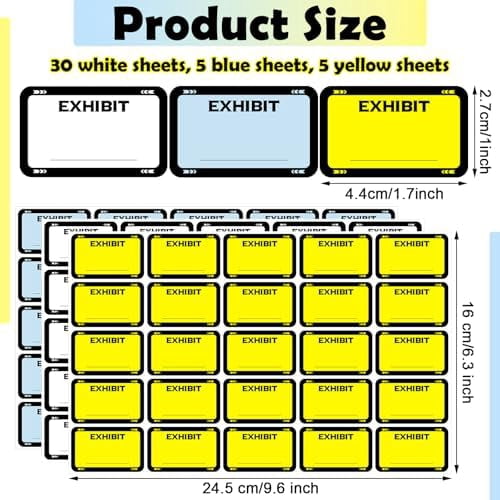 1000 Pcs Legal Exhibit Stickers Labels 1.65 x 1'' Plaintiff Exhibit Tabs Name Tags Stickers Blank File Folder Labels for Court Divider Office Legal Document File Classification(White, Blue, Yellow)