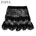 thumbnail image 1 of ZAFUL Women Leisure Drawstring Scalloped Edge Crochet Skirt Black M, 1 of 5