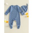 thumbnail image 4 of HWJAD Baby Boys Waffle Footed Romper Set for Little Brother Newborn Long Sleeve Jumpsuit Coming Home Clothes Infant Bodysuit Hat Fall Outfits, 4 of 8
