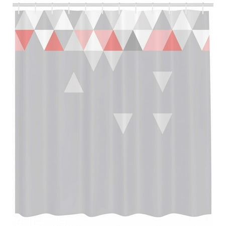 Coral And Gray Shower Curtain Abstract Shower Curtain, Geometric Triangles Polygonal Style Modern Symmetric Forms Art Pattern, Fabric Bathroom Set with Hooks, Grey Coral Pale Pink, by Ambesonne ()