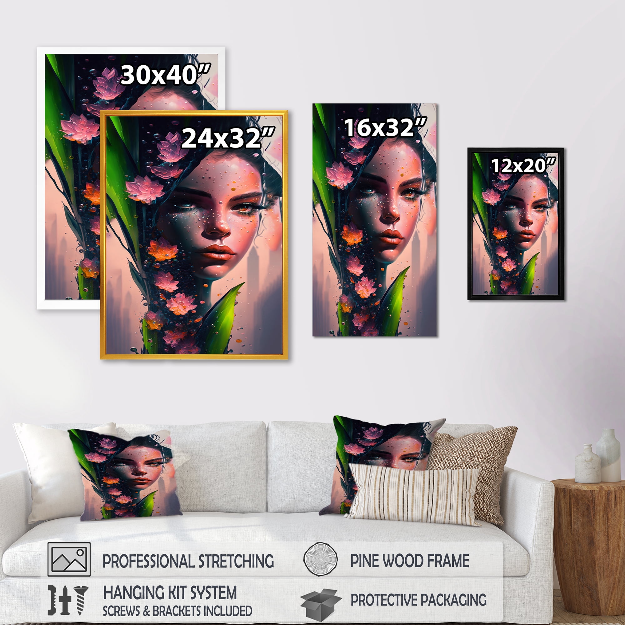 Designart Woman Face With Flowers In Hair I Canvas Wall Art