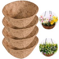 Leaveforme 4 PCS 25cm/9 84" Round Coco Liners Hanging Basket Natural Replacement Coconut Fiber Liner for Garden Flower Pot Vegetables Herbs