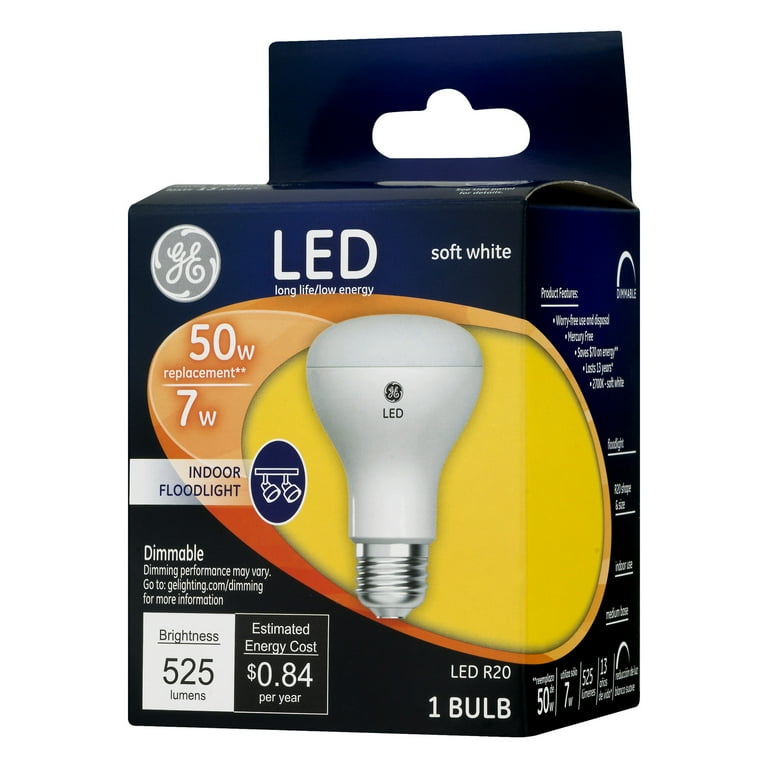 GE 41213 R20 LED Floodlight Bulb, Soft White, 7 Watts, 525 Lumens