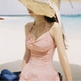 thumbnail image 4 of Clearance Women One Piece Swimsuit Flat Cross Strap Ruched Swimwear Slimming Cover Belly Summer Solid Swimsuit With Chest Pad, 4 of 6
