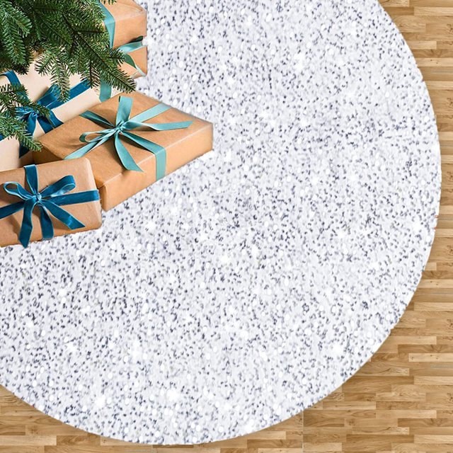 Falda de árbol de Navidad FUHSY de terciopelo blanco/plateado de 53 cm con lentejuelas