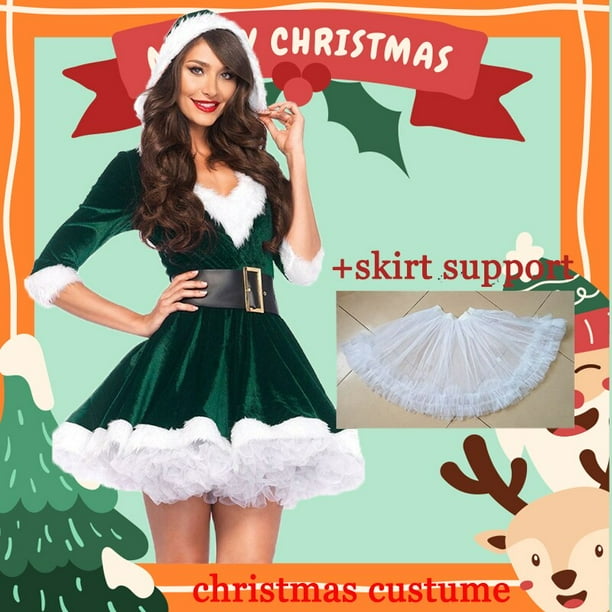 Traje de mujer sexy Cosplay Disfraces de Navidad para niña Moda Miss Claus Dress Suit Santa Claus Sweetie Dress Cap Falda SupportMNavidad Gao Jinjia LED