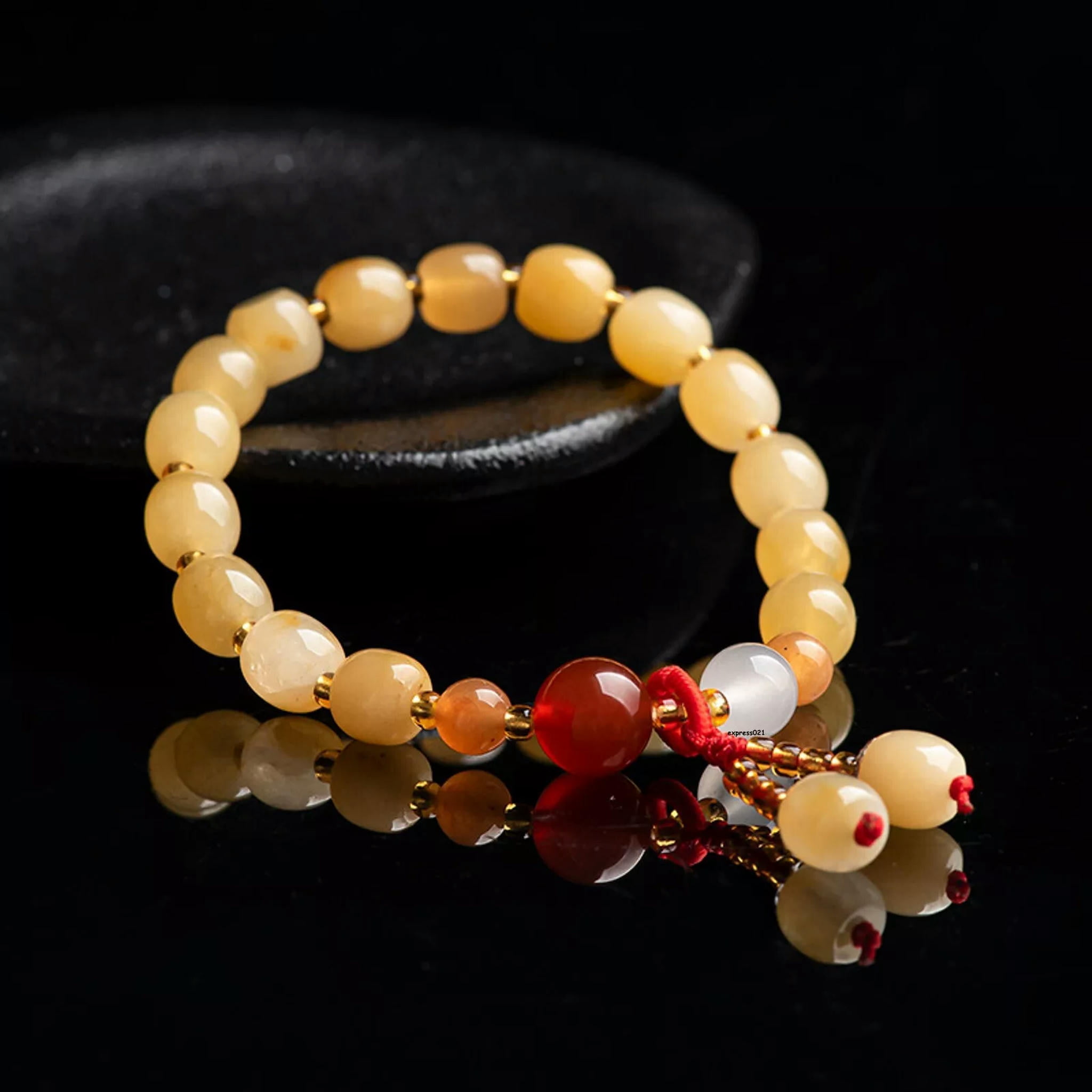 HOOUN Natural Jade Beaded Women Gift Lucky Yellow Oval Beads Bracelet