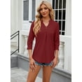 thumbnail image 3 of XCHQRTI Womens 3/4 Sleeve V Neck T Shirt Hollow Solid Blouse Casual Loose Basic Top, 3 of 8