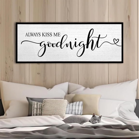 Cskhip Always Kiss Me Goodnight Rustic Wood Signs Pantry Street Signs Vintage Wood Plaque Farmhouse Wall Art Wall Decor for Home Man Cave Door Porch Garden Party 4" x 16"