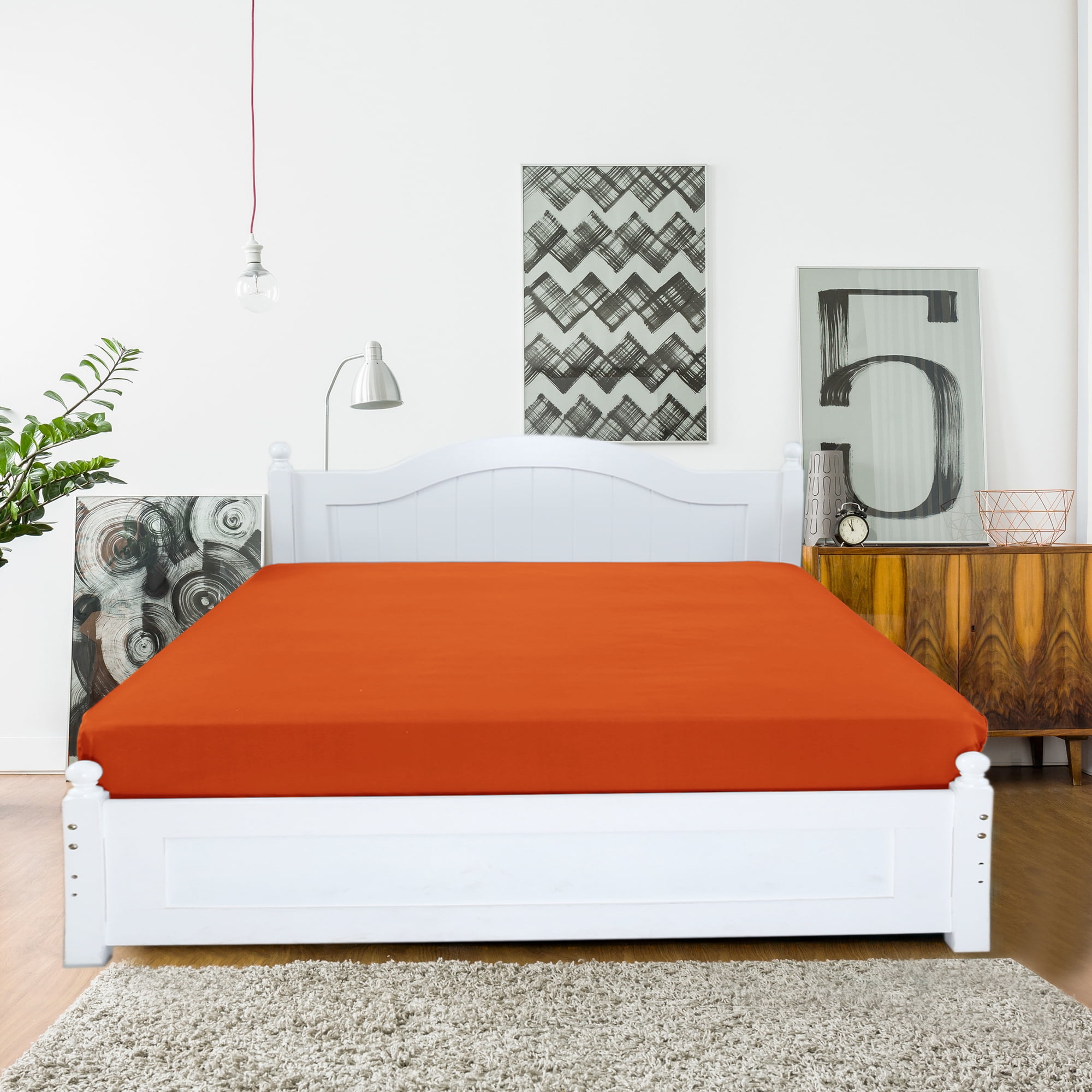 Unique Bargains 15" Deep Pocket Cotton Solid Fitted Sheet Orange Queen