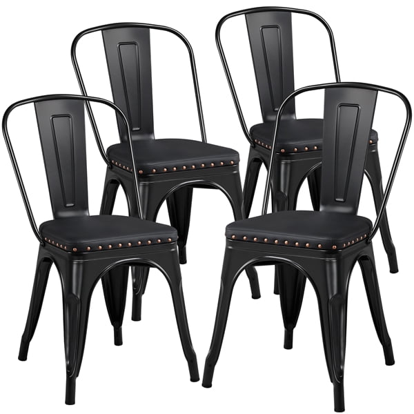 Yaheetech Set Of 4 Metal Dining Chairs, Metal Dining Chairs With Cushion Seat