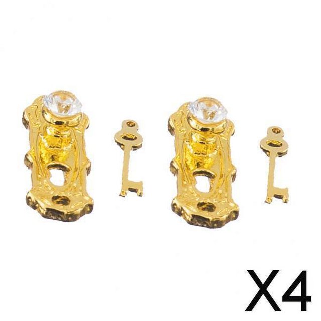 Paquete de 4-6 cerraduras de puerta de cristal de 2 piezas con llaves para casa de muñecas en miniatura 1/12 - 4 piezas