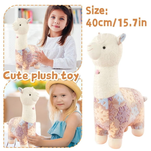 NAOJIE 16 Pouces Alpaca Jouet en Peluche (Corps à Imprimé Flocon de Neige), Peluche Lama Grande Poupée Coussin Câlin Doux et Duveteux Super Kawaii Cadeau pour Anniversaire Filles et Amoureux Lavable