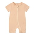 thumbnail image 3 of Toddler Girls Rompers Summer Solid Zipper Sleeper Short Sleeve Jumpsuit Onesie Outfits Khaki Soft Newborn Clothes, 3 of 3